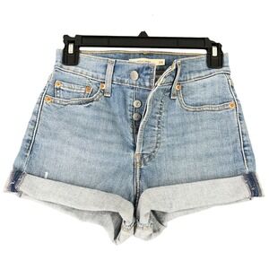 Levi Strauss Wedgie Short High Rise Button Fly Light Wash Cuffed Jean 24 Womens